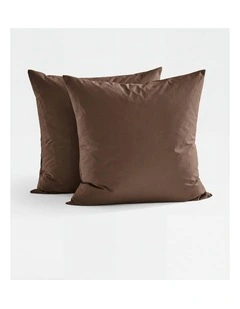 Dreamaker 300TC Cotton Percale Euro Pillowcase Twin Pack in Chocolate