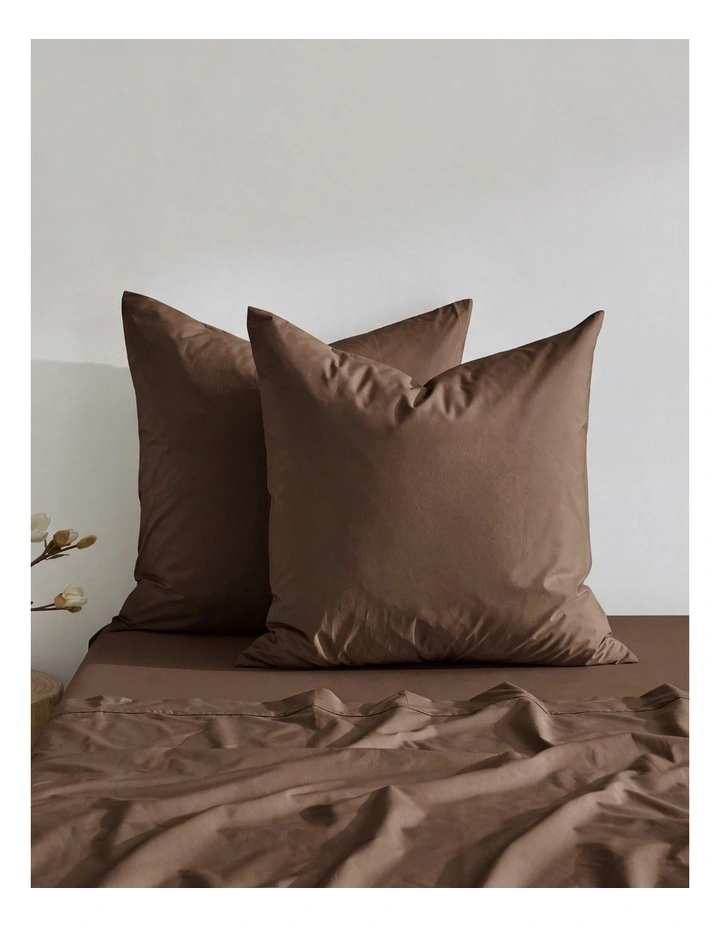Dreamaker 300TC Cotton Percale Euro Pillowcase Twin Pack in Chocolate image 2