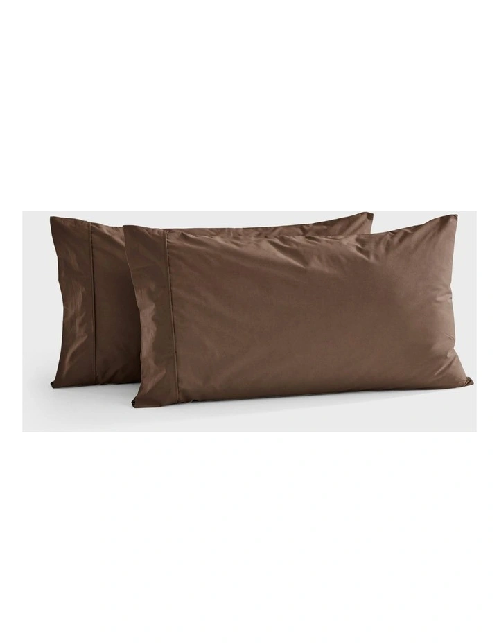 Dreamaker 300TC Cotton Percale King Pillowcase Chocolate Twin Pack image 1