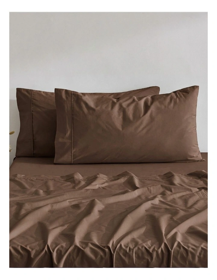 Dreamaker 300TC Cotton Percale King Pillowcase Chocolate Twin Pack image 2