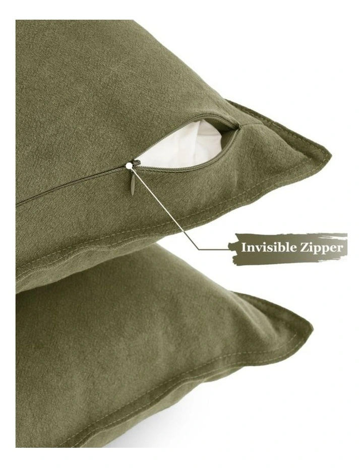 GIOIA CASA Linen-Cotton European Pillowcases in Olive Green 2 Pack image 3