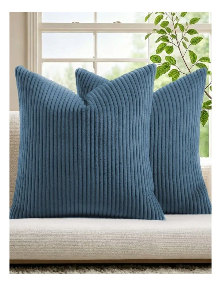 GIOIA CASA Corduroy Velvet European Pillowcases in Denim 2 Pack image 2