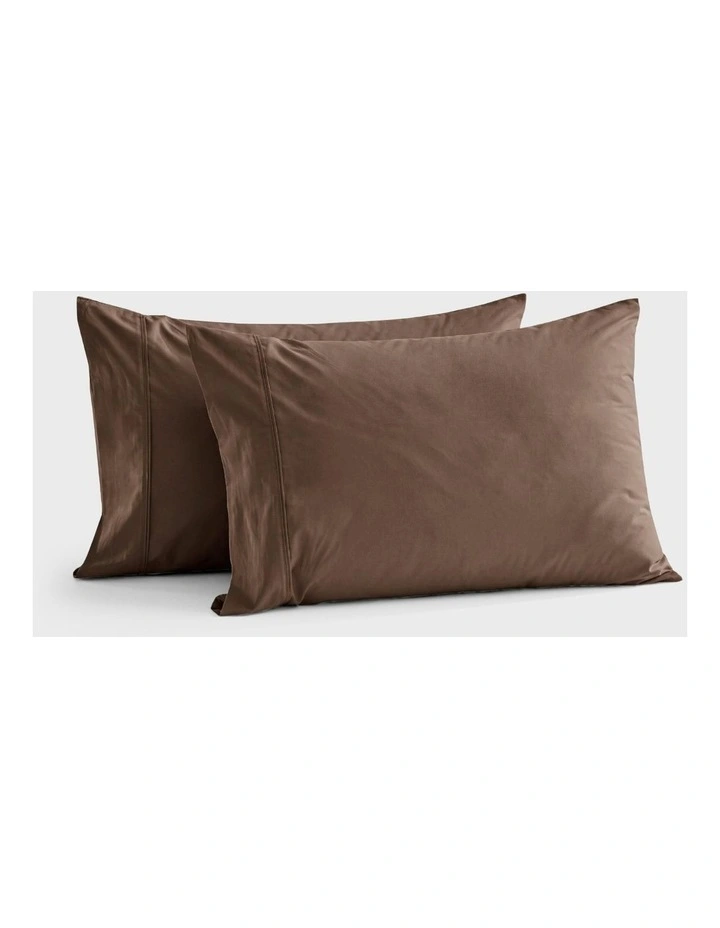 Dreamaker 300TC Cotton Percale Standard Pillowcase Chocolate Twin Pack image 1