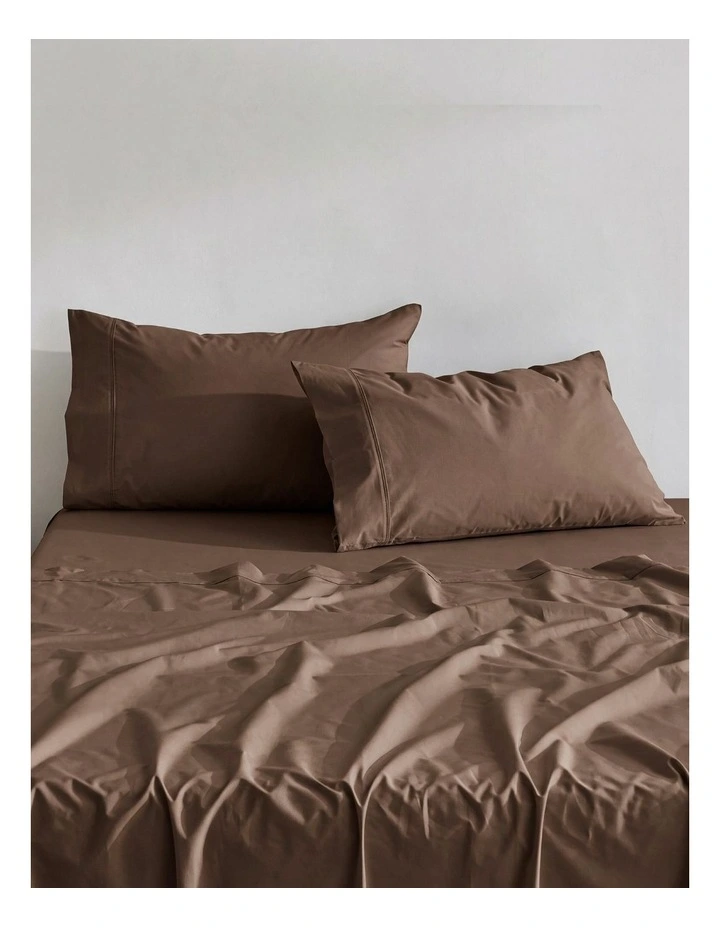 Dreamaker 300TC Cotton Percale Standard Pillowcase Chocolate Twin Pack image 2