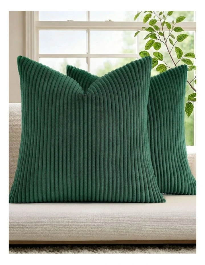 GIOIA CASA Corduroy Velvet European Pillowcases in Forest Green 2 Pack image 2