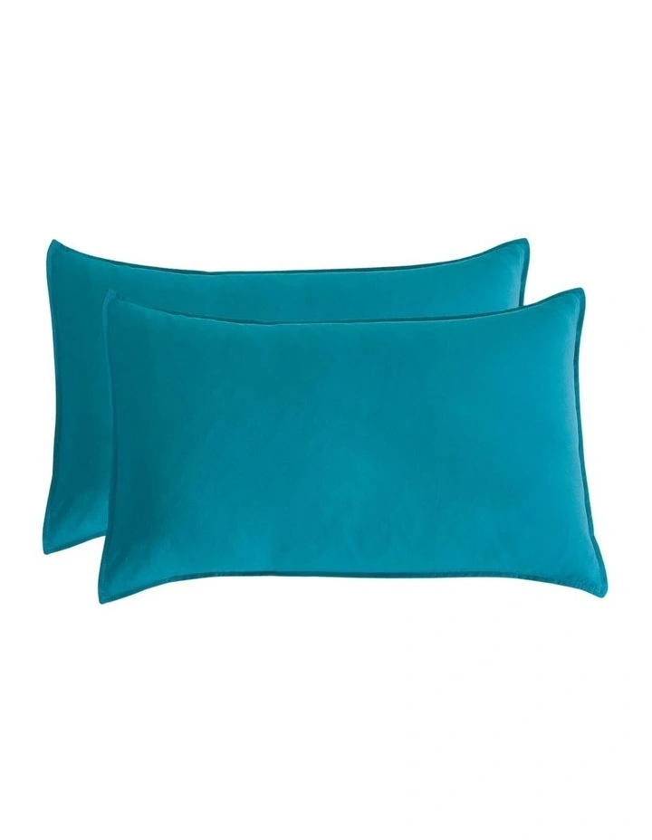 CleverPolly Vintage Washed Microfibre Standard Pillowcases in Teal 2 Pack image 1