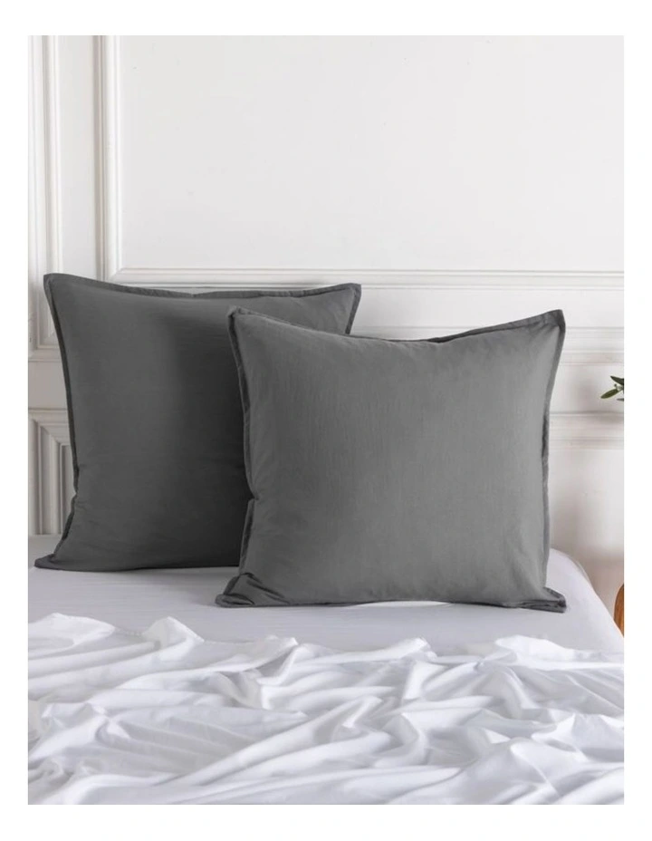 CleverPolly Vintage Washed Microfibre European Pillowcases in Grey 2 Pack image 2