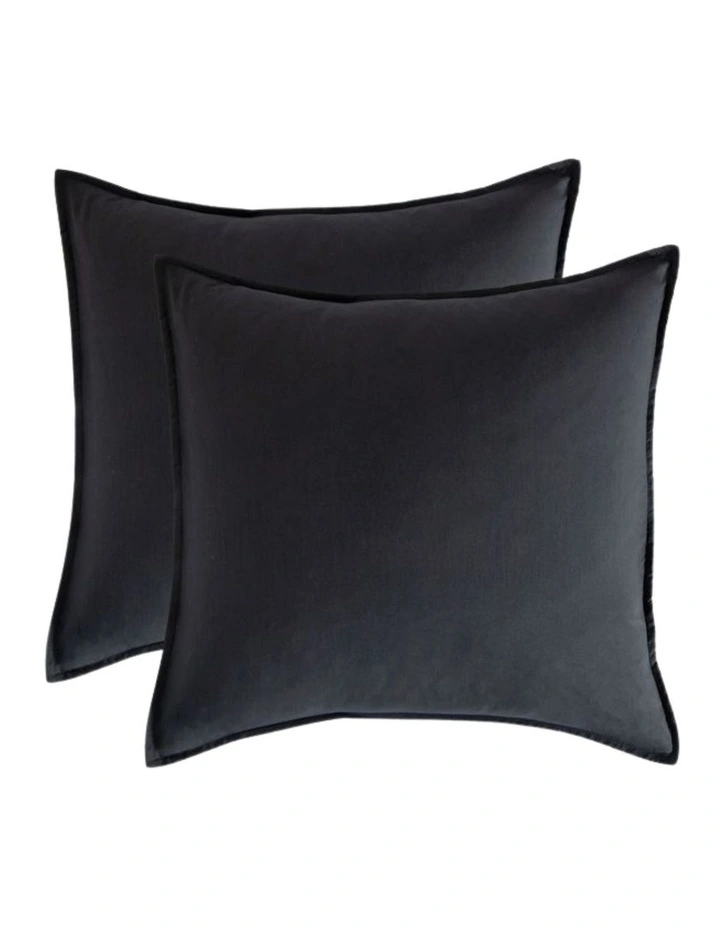 CleverPolly Vintage Washed Microfibre European Pillowcases in Black 2 Pack image 1