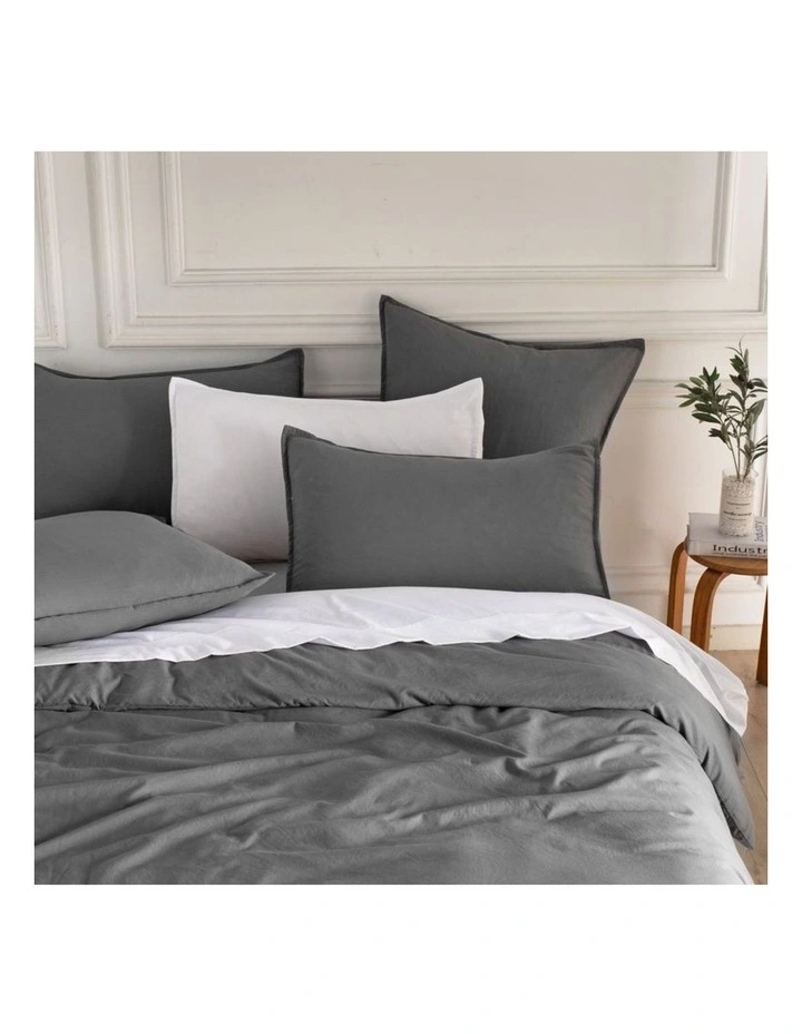 CleverPolly Vintage Washed Microfibre Standard Pillowcases in Grey 2 Pack image 2