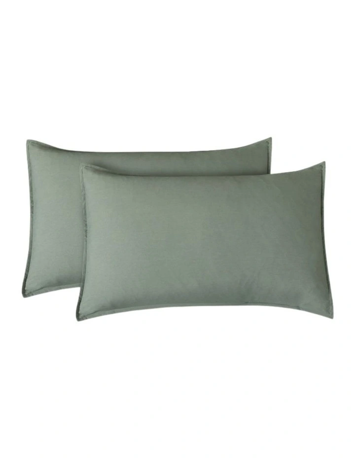CleverPolly Vintage Washed Microfibre King Pillowcases in Khaki Green 2 Pack image 1