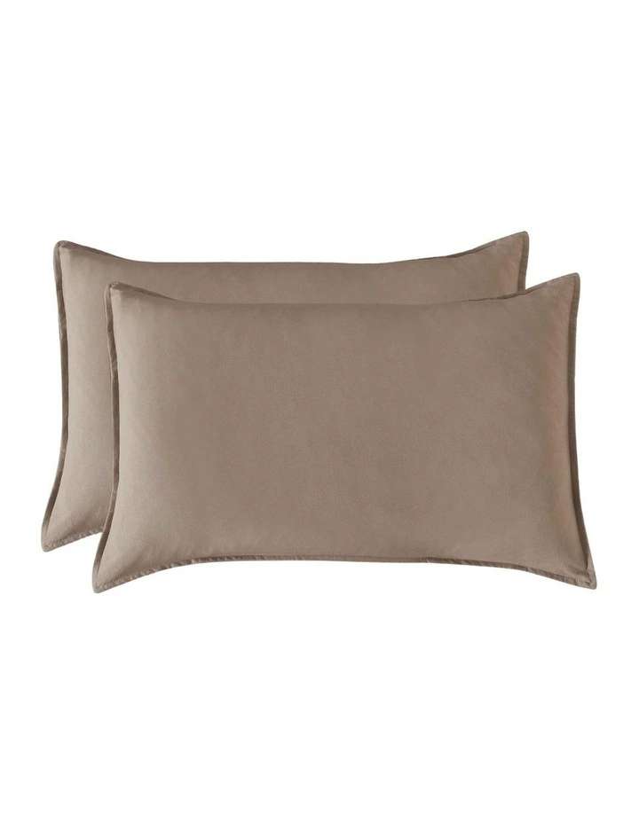 CleverPolly Vintage Washed Microfibre Standard Pillowcases in Truffle 2 Pack image 1