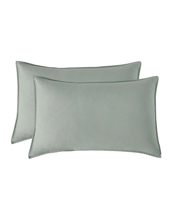 CleverPolly Vintage Washed Microfibre Standard Pillowcases in Sage Green 2 Pack image 1