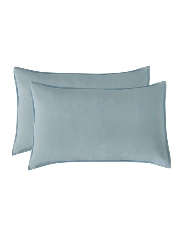 CleverPolly Vintage Washed Microfibre Standard Pillowcases in Blue 2 Pack image 1