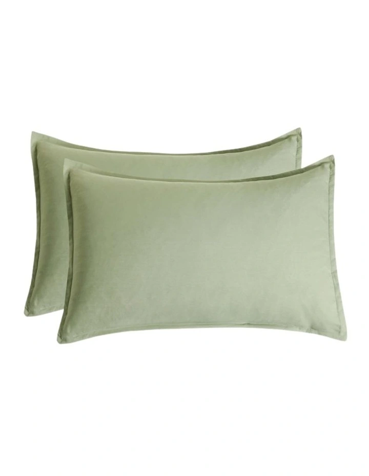 CleverPolly Vintage Washed Microfibre Standard Pillowcases in Eucalypt 2 Pack image 1