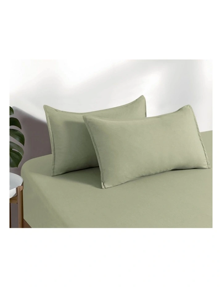 CleverPolly Vintage Washed Microfibre Standard Pillowcases in Eucalypt 2 Pack image 2
