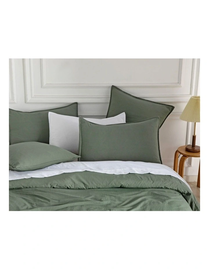 CleverPolly Vintage Washed Microfibre Standard Pillowcases in Khaki Green 2 Pack image 2