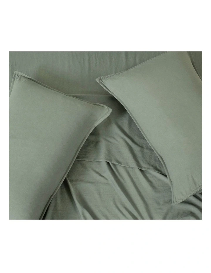 CleverPolly Vintage Washed Microfibre Standard Pillowcases in Khaki Green 2 Pack image 3