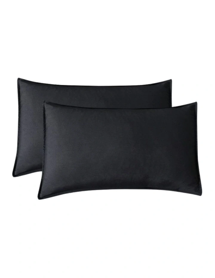 CleverPolly Vintage Washed Microfibre King Pillowcases in Black 2 Pack image 1
