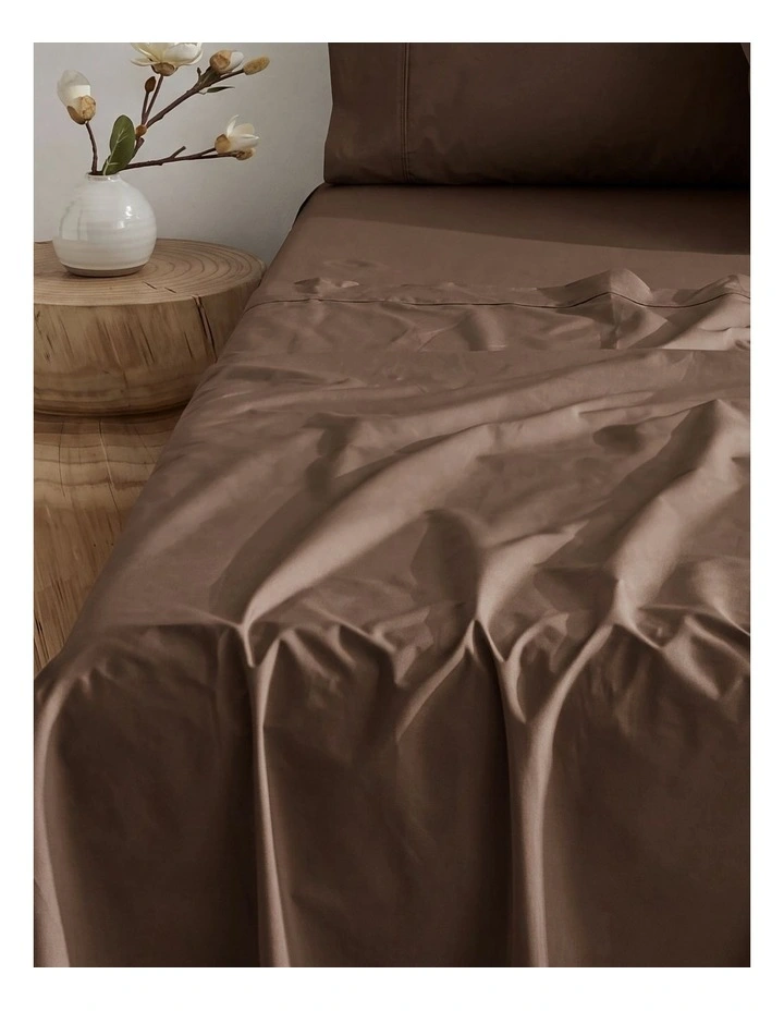 Dreamaker 300TC Cotton Percale Flat Sheet in Chocolate image 1