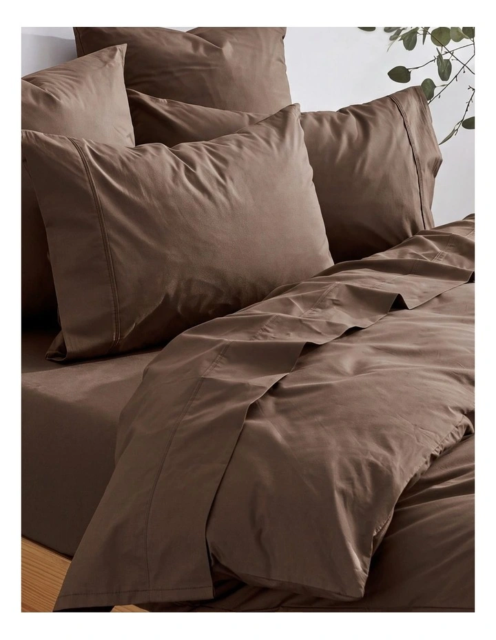 Dreamaker 300TC Cotton Percale Flat Sheet in Chocolate image 3