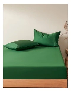 Serene 400TC Bamboo Cotton Sateen Fitted Sheet Set in Eden Green