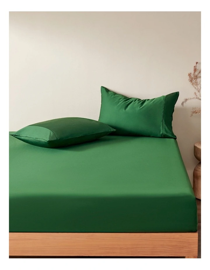 Serene 400TC Bamboo Cotton Sateen Fitted Sheet Set in Eden Green image 1
