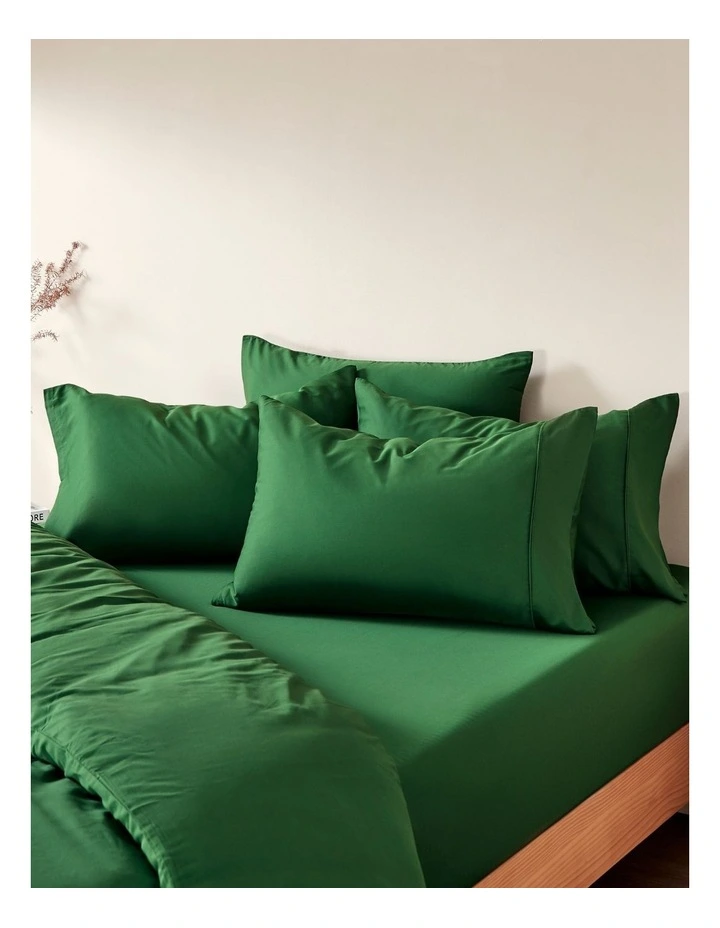 Serene 400TC Bamboo Cotton Sateen Fitted Sheet Set in Eden Green image 5