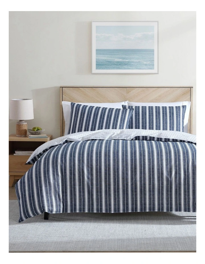 Ocean Stripe Quilt Cover Set in Navy image 1