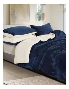 GIOIA CASA Teddy Sherpa Reversible Quilt Cover Set in Navy Blue