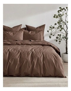 Dreamaker 300TC Cotton Percale Quilt Cover Set in Chocolate