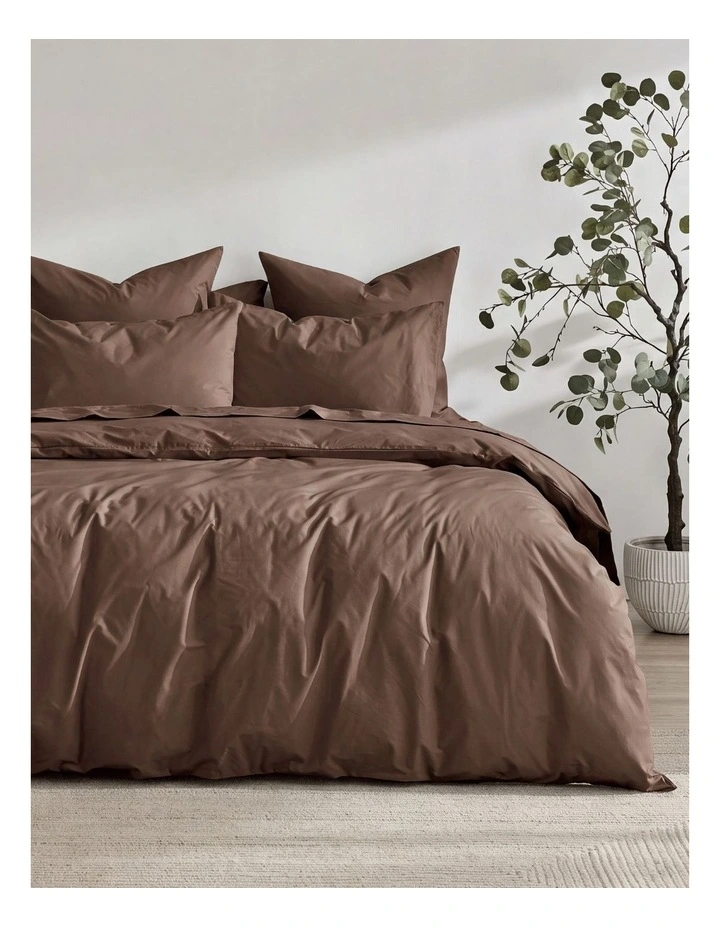 Dreamaker 300TC Cotton Percale Quilt Cover Set in Chocolate image 1