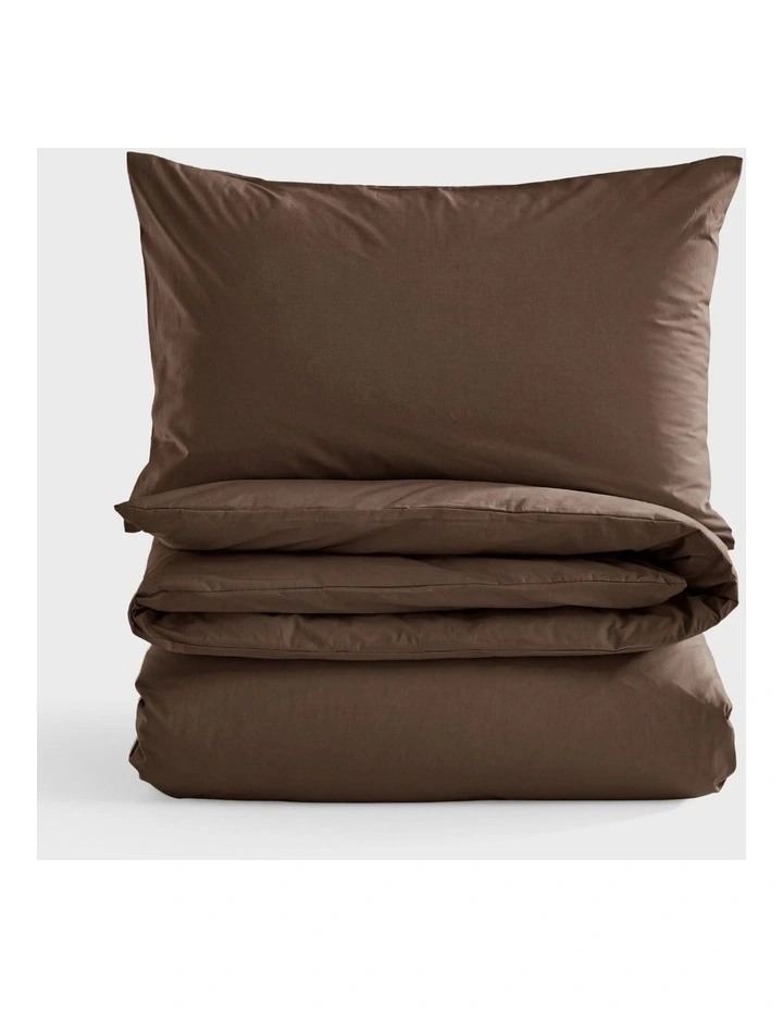 Dreamaker 300TC Cotton Percale Quilt Cover Set in Chocolate image 2