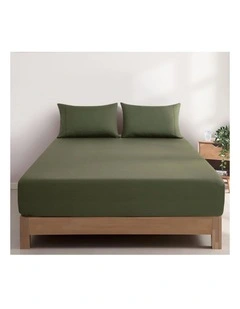 GIOIA CASA Vintage Washed Cotton Fitted Sheet Set in Khaki Green