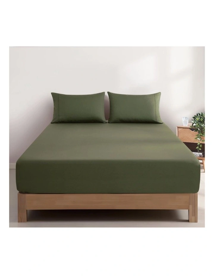 GIOIA CASA Vintage Washed Cotton Fitted Sheet Set in Khaki Green image 1