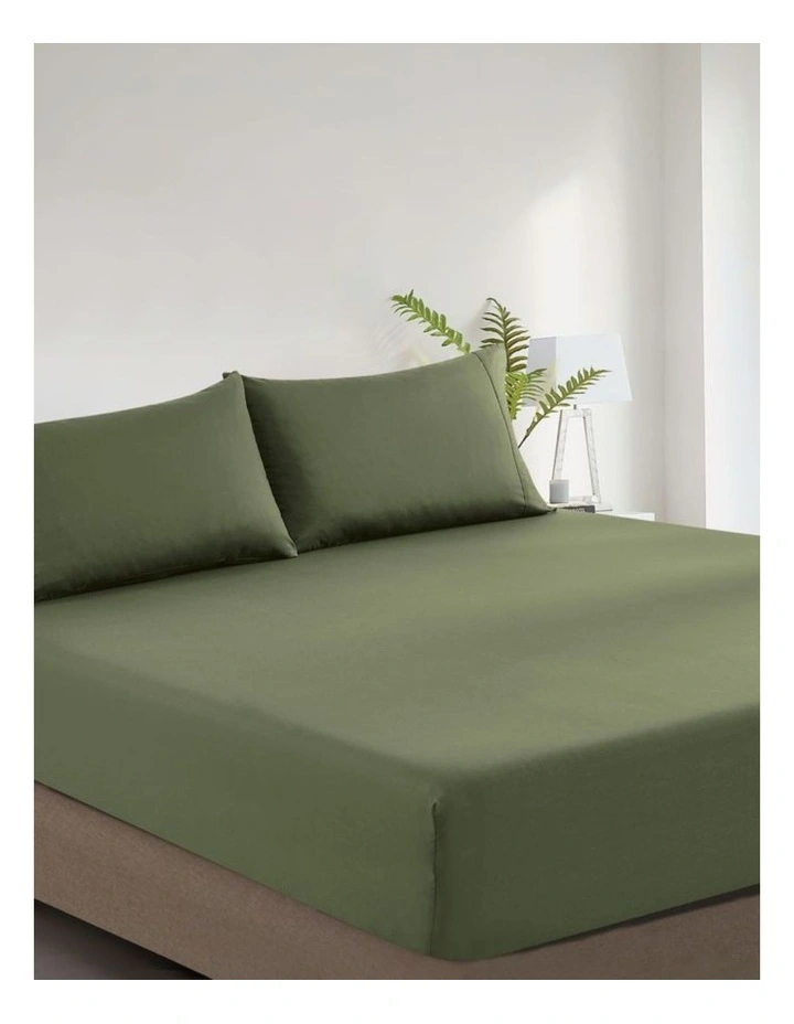 GIOIA CASA Vintage Washed Cotton Fitted Sheet Set in Khaki Green image 2