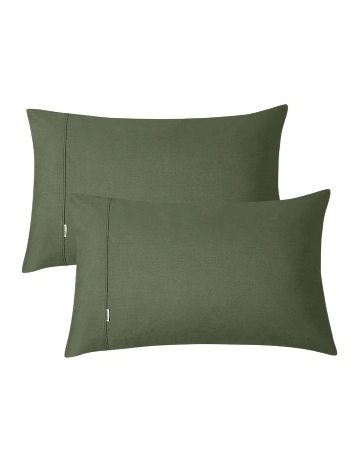 GIOIA CASA Vintage Washed Cotton Fitted Sheet Set in Khaki Green image 6