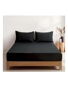 CleverPolly Vintage Washed Microfibre Fitted Sheet Set in Black