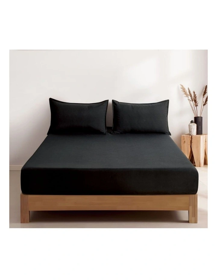 CleverPolly Vintage Washed Microfibre Fitted Sheet Set in Black image 1