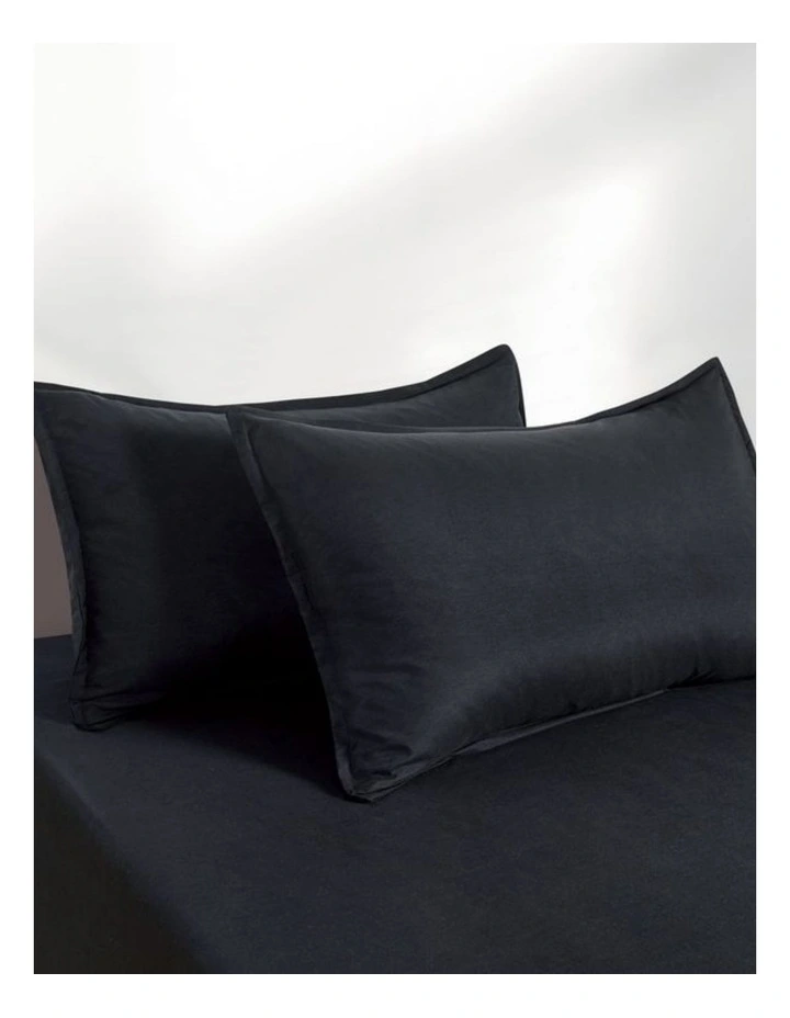CleverPolly Vintage Washed Microfibre Fitted Sheet Set in Black image 3
