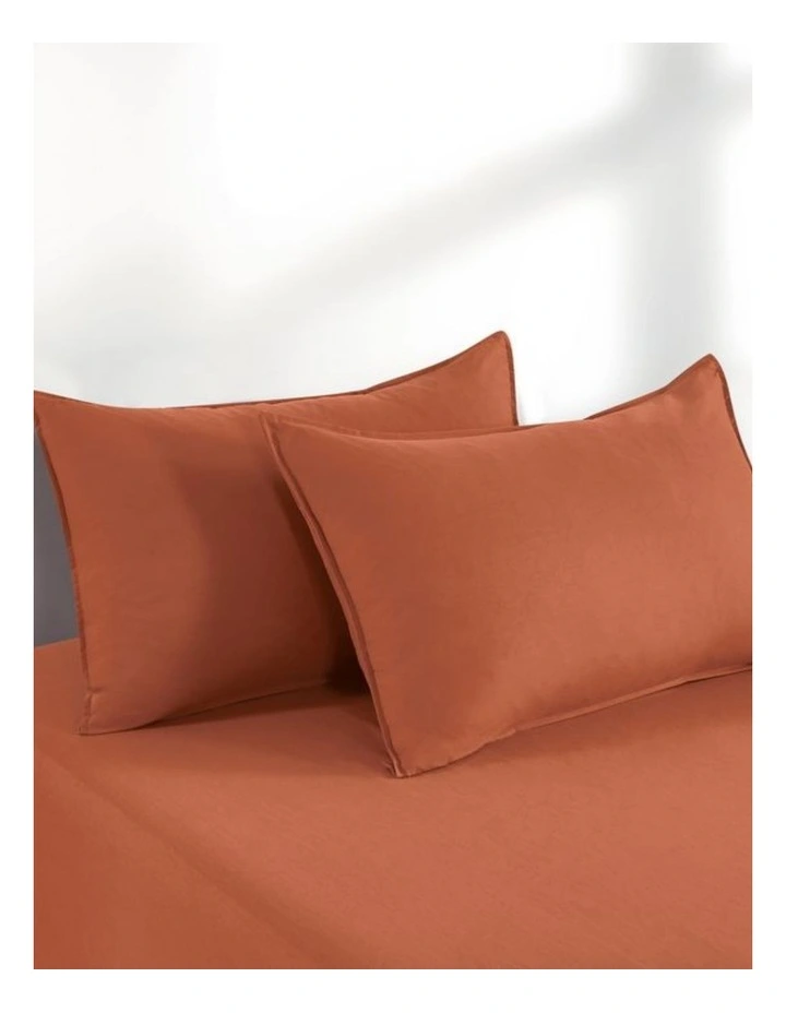 CleverPolly Vintage Washed Microfibre Fitted Sheet Set in Terracotta image 4