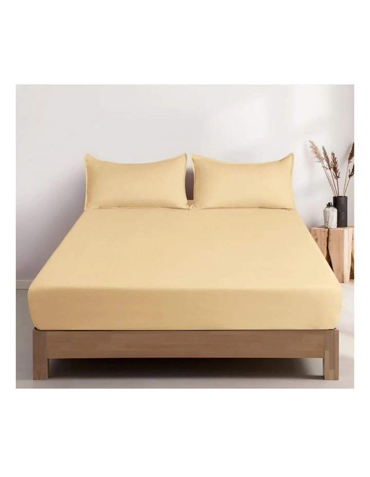 CleverPolly Vintage Washed Microfibre Fitted Sheet Set in Butter image 1