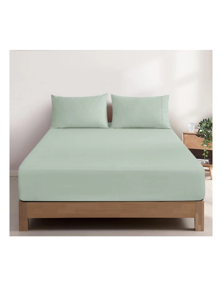 GIOIA CASA Vintage Washed Cotton Fitted Sheet Set in Sage Green image 1