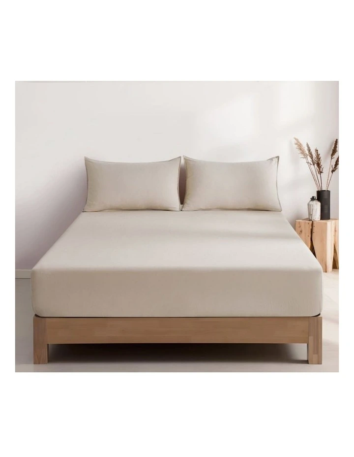 CleverPolly Vintage Washed Microfibre Fitted Sheet Set in Linen image 1