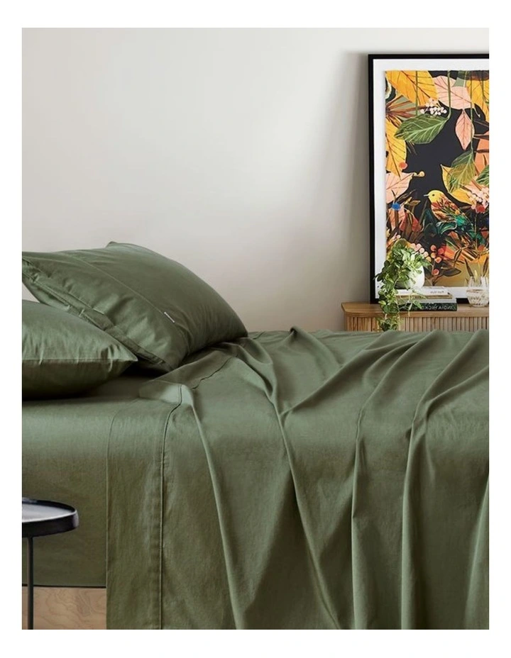 GIOIA CASA Vintage Washed Cotton Sheet Set in Khaki Green image 1