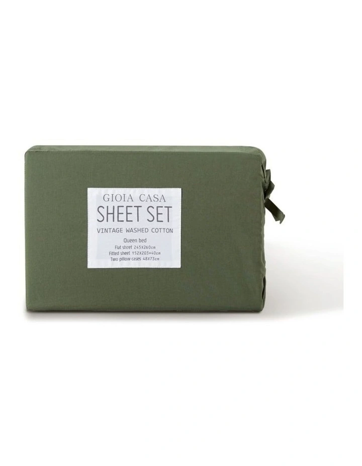 GIOIA CASA Vintage Washed Cotton Sheet Set in Khaki Green image 5
