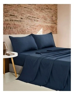CleverPolly Vintage Washed Microfibre Sheet Set in Navy Blue