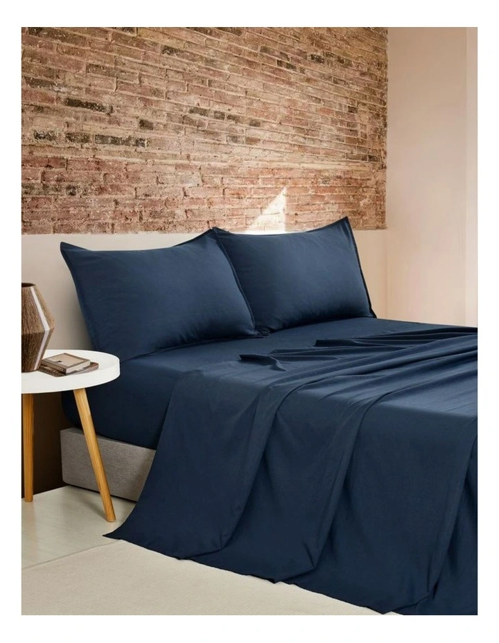 CleverPolly Vintage Washed Microfibre Sheet Set in Navy Blue image 1