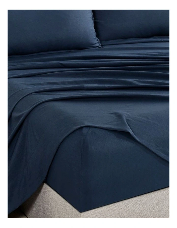 CleverPolly Vintage Washed Microfibre Sheet Set in Navy Blue image 2