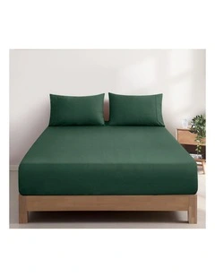 GIOIA CASA Vintage Washed Cotton Fitted Sheet Set in Forest Green