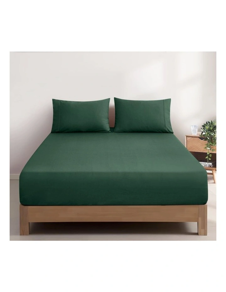 GIOIA CASA Vintage Washed Cotton Fitted Sheet Set in Forest Green image 1